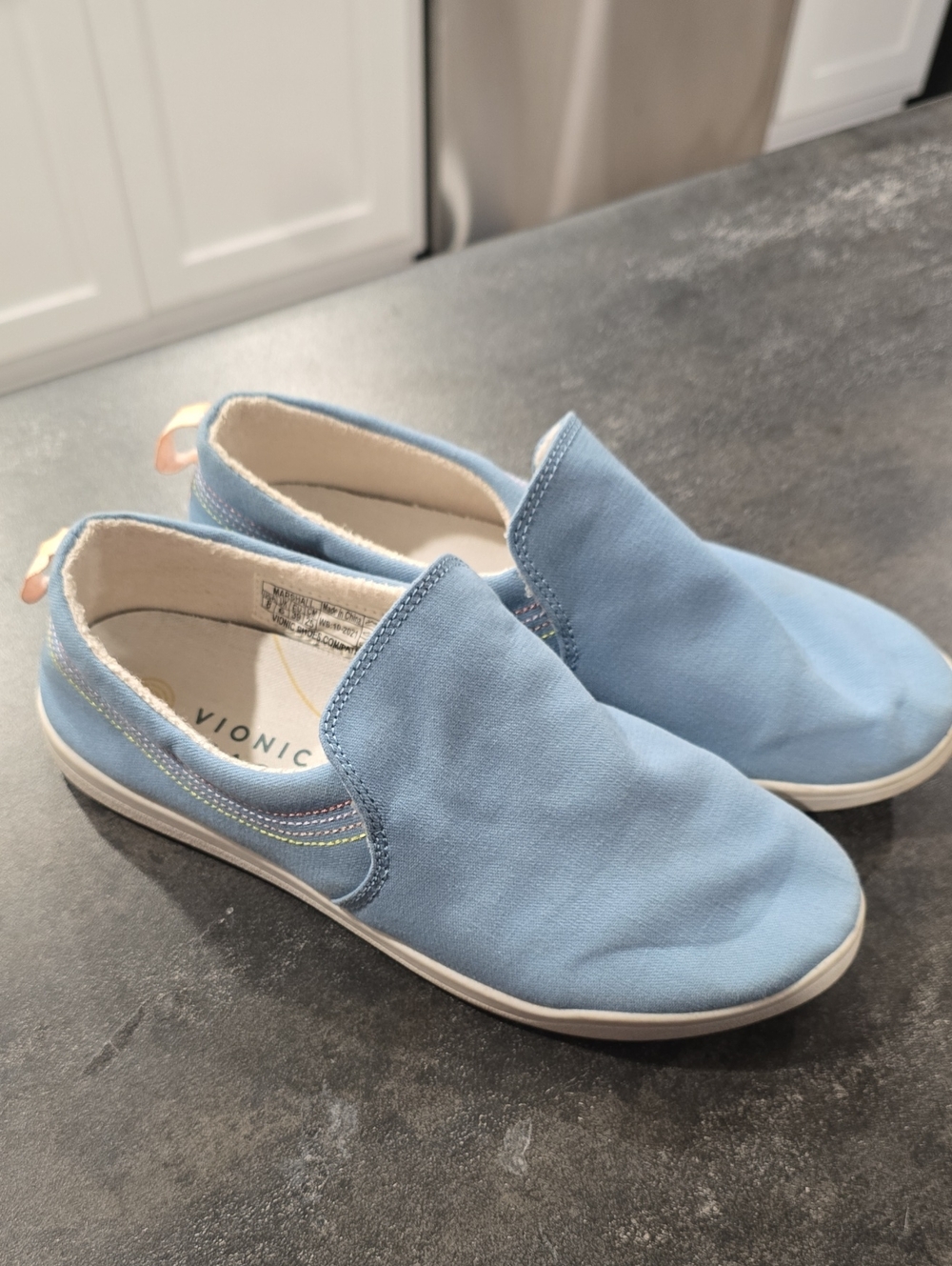 Vionic Beach Light Blue Canvas Slip On Shoes Womens 8